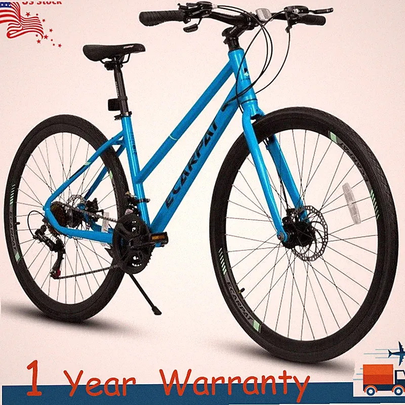 21-Speed Hybrid Bike 700C City Bicycle With Dual Disc Brakes Carbon Steel Frame