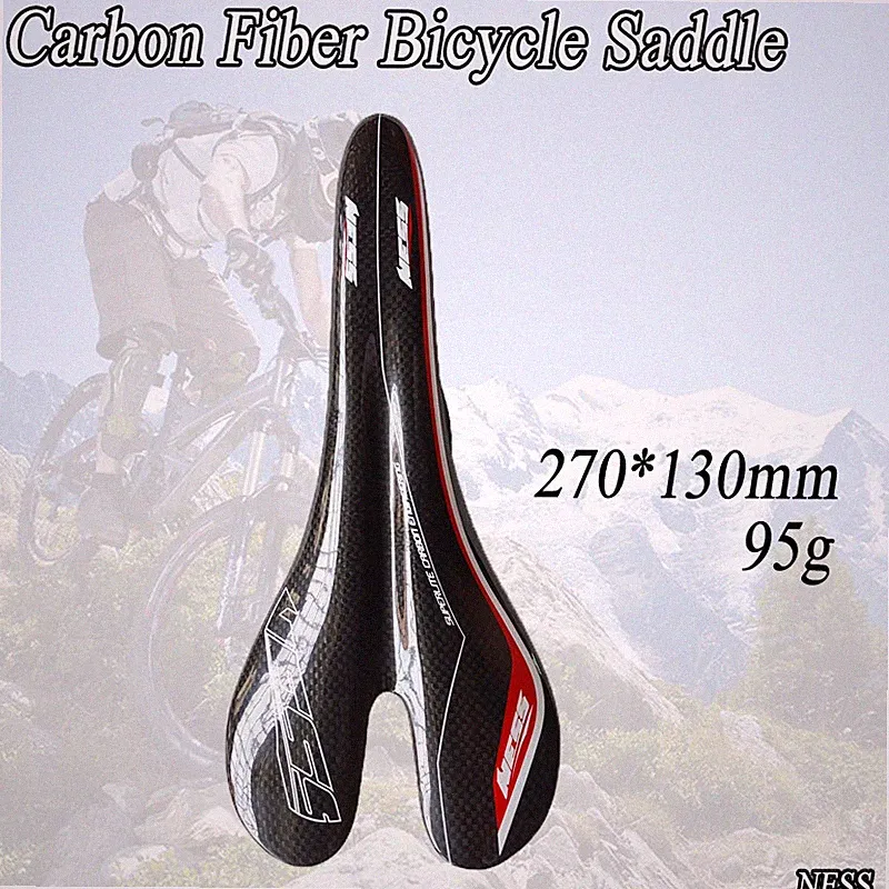 Carbon Bicycle Saddle Ultralight MTB Road 95g NESS Racing Seat Glossy 270*130mm
