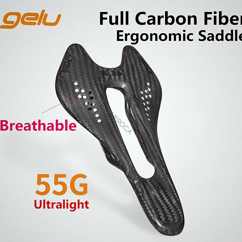 GELU Full Carbon Road Bike Saddle Bicycle Racing Seat Breathable ULTRALIGHT 55G