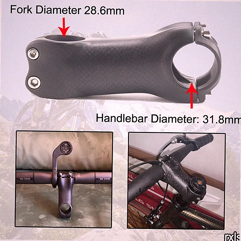 MTB Road Bicycle Stem Carbon Fiber 6/17 Degree Mountain Bike Stems for Cycling